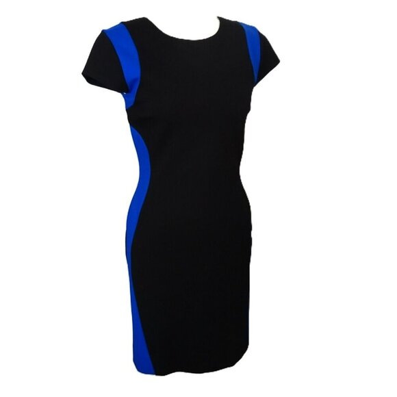 Diane von Furstenberg Black with Blue Cap Sleeve Rayon Blend Dress Size 2 - Picture 1 of 8
